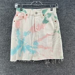 Levis Skirt Womens 25 Tie Dye Pink Blue Comfort Frayed Hem Jean Denim